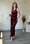 Silvery Floral Embroidered Transparent Detailed Maxi Tulle Dress with Belt on the Front - 4