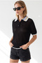 Women's Black Openwork Collar Color Detailed Knitwear Blouse Blz-19003438