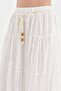 Women's beaded belted lined skirt with elastic waistband design - 6