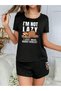 Women's Black I Am Not Lazy Printed Oversize Shorts Set - 4