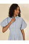 Women Sky Blue Striped Midi Shirt Dress - 2