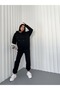 Women's Black Plain Hooded 3 Thread Sweat Jogger Set