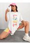 Women's White Vertical Love Printed Oversize T-Shirt - 4