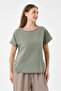 Khaki Italian 60% Linen Oversize Blouse with Button Accessories, Sizes 38 - 42