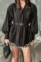 Women's Black Modal Shirt with Belt, Buttoned Balloon Sleeves and Cuffs, Long Sleeves - 3