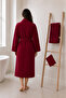 Eldy Women's Robe Set, 3 Pieces, 100% Cotton Certified Shawl Stripe Robe Set - Burgundy Color - 8