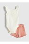 Nevavm Farkıyla Oval Collar Baby Girl Snap Fastener Bodysuit and Shorts 2-Piece Set