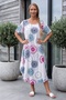 Italian White-Beige Pool Collar Short Sleeve Flared Cut Printed Casual Viscose Long Woven Dress 120 62 - 3