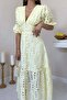 Women's Ecru Ruched Detailed Lace Brode Dress - 4