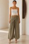 Women's Stone Detailed Double-Breasted Look Elastic Waist Tie-Up Balloon Leg Shalwar Trousers - Khaki - 4