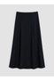 Lcw Grace Black A-Line Skirt with Elastic Waist and Pleated Detail