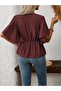 Women's Short Sleeve Button-Front Imported Crepe Blouse - 3