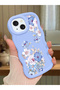 iPhone 13 Compatible Case Camera Protector Blue Silicone Couple Phone Case Floral Pattern