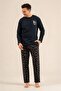 Father Son Navy Blue Cotton Pajama Set, Be Happy Everyday - 5