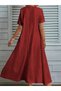 Women's Short Sleeve V Neck Pocket Detail Long Janjan Crepe Dress