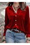 Women's Long Sleeve Collared Front Buttoned Velvet Shirt with Pocket Detail - 2