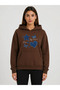 Denim Effect Printed Hooded 2 Thread Threaded Sweatshirt