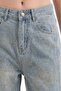 Women's Balloon Fit Jeans with Adhesive Stone Jacquard Fabric Detailed Design - 4