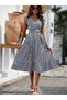 Women's Short Sleeve V-Neck Striped Single Jersey Midi Dress - 5
