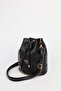 Women's Black Chain Detailed Drawstring Shoulder Crossbody Bag Momo - 6