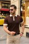 Men's Collar and Sleeve Detailed Zipper Collar Stripe Pattern Short Sleeve Knitwear T-Shirt - 2