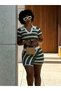 Women's short sleeve polo collar crop asymmetric mini knitwear skirt two-piece set - 4