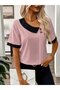 Women's Short Sleeve Asymmetric Collar Detailed Buttoned Dubai Blouse