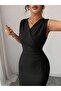 Women's sleeveless crossover neck midi janjan crepe dress - 3