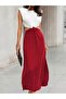 Women's High-Shouldered Round-Necked Side-Open Padded Double-Color Long Janjan Crepe Dress