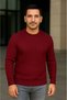 Men's Burgundy Cycling Round Neck Knitwear Sweater Cotton Thick Ribbed, Regular Fit Long Sleeve Winter - 2