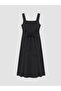 Black Square Neck Waist Fitted Dress - 2