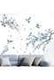 Cherry Blossom Wall Stickers for Bedroom: Peel and Stick Flower Bird Blue Floral Tree Branch Wall Decals - Living Room Office Bathroom