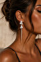Women's Silver Color Butterfly Figured Zircon Stone Dangle Chain Earrings - 2