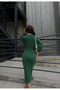 Women's Green Double-Breasted Collar Glittery Balloon Sleeve Crepe Fabric Midi Length Dress - 4