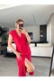 Women's V-Neck Button Detail Belt Included Dress - 7