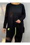 Women's Black Two-Thread Viscose Cotton Fabric Double Suit with Arma Detail - 3