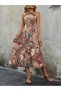 Women's Sleeveless Halter Neck Elastic Waist Digital Print Single Jersey Long Dress - 4