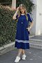 Women's Short Sleeve Crew Neck Stripe Detailed Midi Viscose Dress - 3