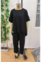 Women's Short Sleeve Crew Neck Viscose Two Thread Blouse and Pants Double Set - 6