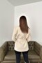Women's Beige Jacket with Collar, Flap Pockets, Buckle Belt, Long Sleeves, Plain Woven - 6