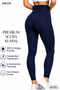 Navy Blue High Waist Gathering Diving Fabric No Show Side Seamless Women's Premium Scuba Daily Sports Leggings - 2