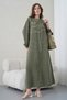 Women's Embroidered Linen Bat Sleeve Wide Fit Long Dress - 3