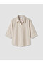 Özmarka New Season Beige Striped Oversize Women's Shirt - 5
