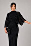 Women's Black Flock Print Self-Cape Glitter Detail Maxi Dress - 2