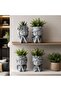 Beram Bonsai Craft Vase 4-Set Pray Dream Flower Blessing Dolls Grey Polyresin Decorative Succulent Planters Elegant Home Office Desk Decor Flower Pots Pen Pencil Holders Propagator Kit Gift(4Pcs Set) - 2