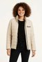 Women's Micro Water Repellent Quilted B Printed Lined Zippered Bomber Coat - Beige - 4