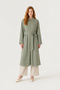 High Collar Belted Island Dress with Embroidery Detail 0387