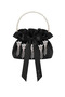 Black Cotton Satin Bag, Decorated with Crystal Glass Stones, Black Satin with Pearl Handle, for Daily Use / Evening Wear