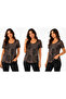 Women's Beige Tones Dark Mink Patterned Short Sleeve Oval Neck Plus Size Blouse - 6