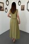 Women's Olive Vest Skirt Set with Shirt Collar, Cropped Buttons, and Long Skirt - 5